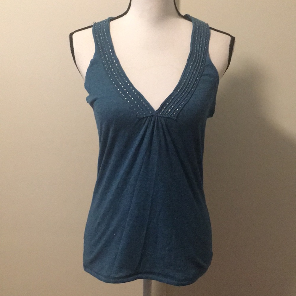 Sparkle & Fade blue beaded deep V racer back tank